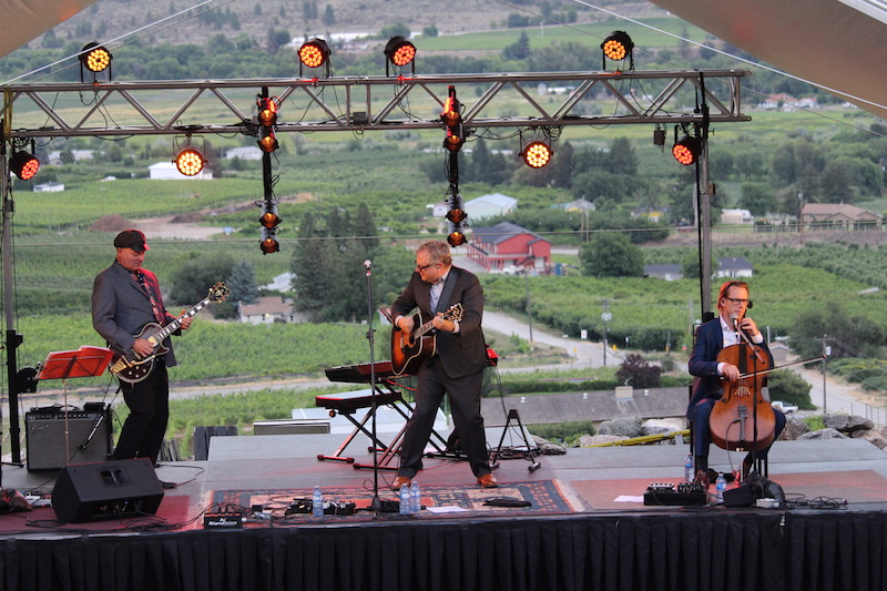 Steven Page, centre, performs at Tinhorn Creek Vineyards, along with celloist Kevin Fox and guitarist Tim Bovaconti.